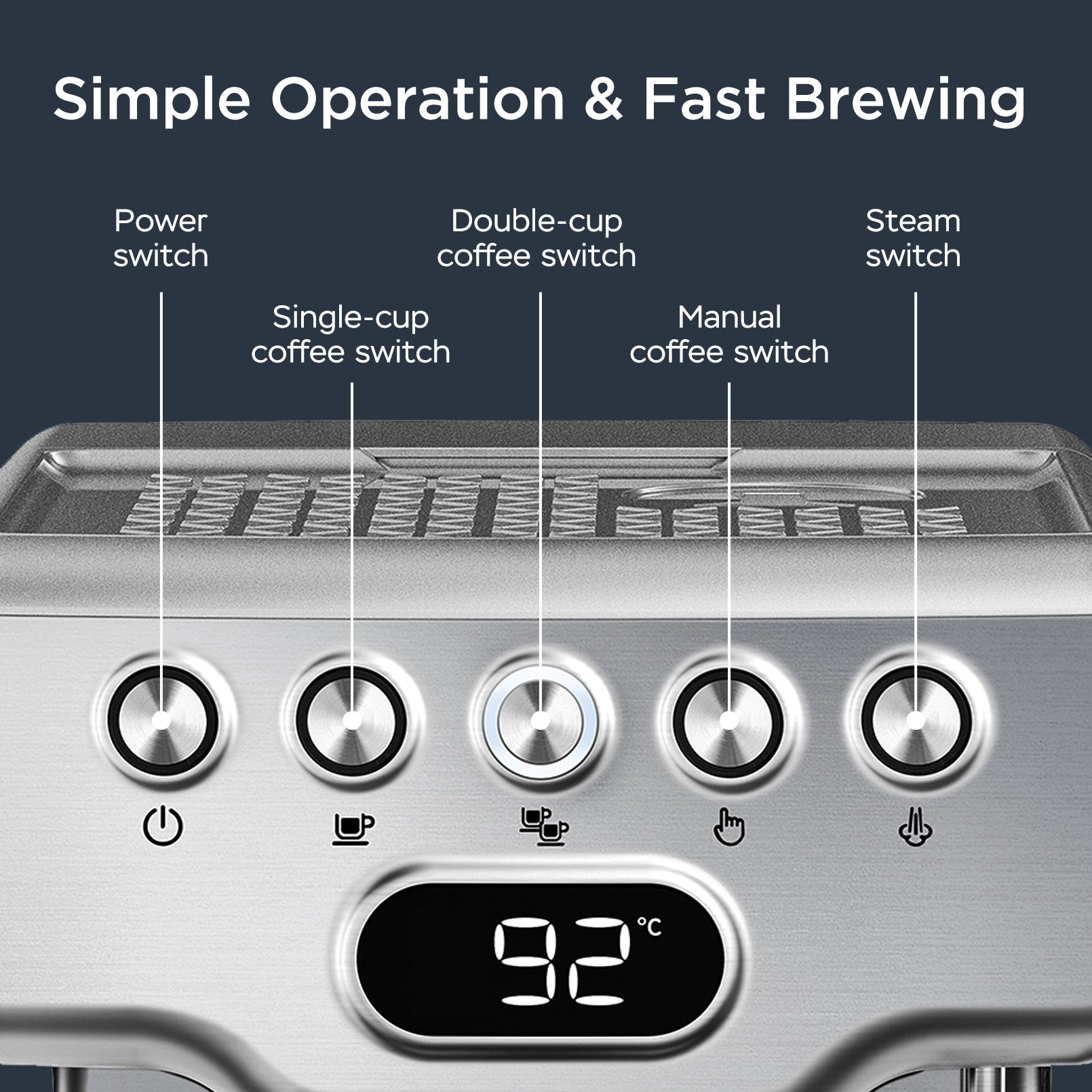 Geek Chef Espresso Machine 20 Bar With Milk Frother For Latte Cappuccino Macchiato Home Maker 1.8L Water Tank Stainless
