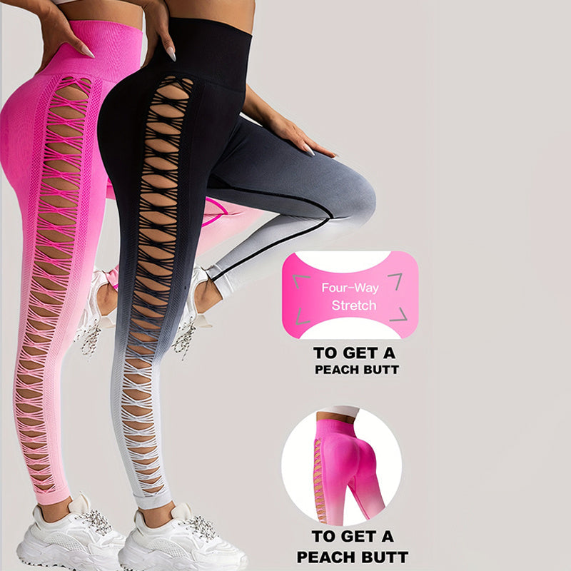 2 Pack Cut Out Ombre Gradient Color Hollow High waist Butt lifting Fitness Women’s Yoga Pants Waist Cutout Ripped Super