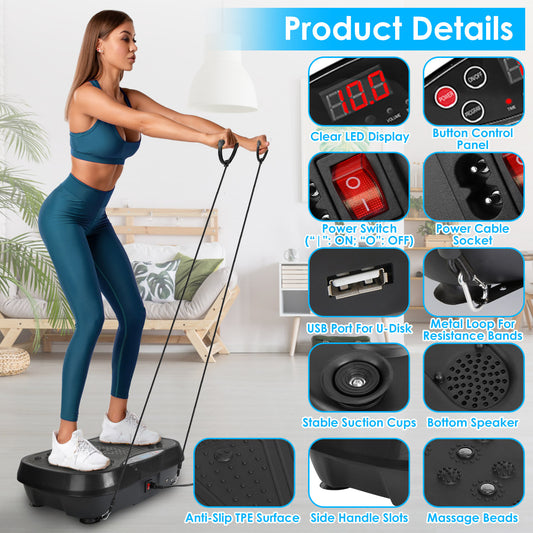Vibration Exercise Machine Vibrating Plate Platform Whole Body Fitness Vibration Workout Equipment With 120 Speeds 1-20Mins Timer Resistant Bands Remote Control 330LBS Max Load