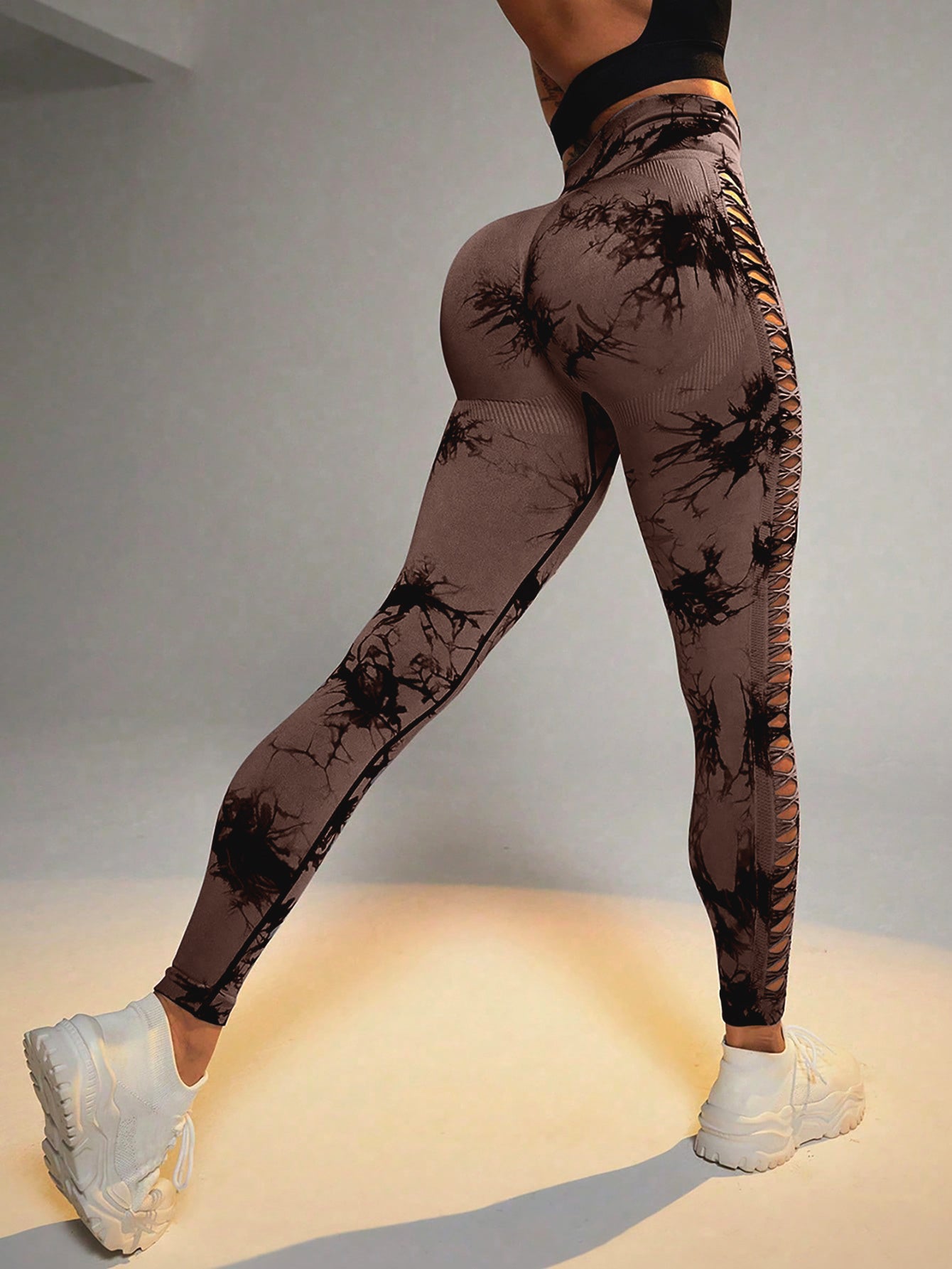Cut Out Side Hollow Tie Dyed Yoga Pants High Waist And Hip Lifting Fitness With Seamless Sports Tights Workout Gym