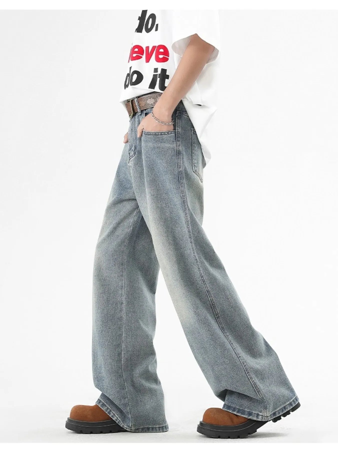 Men’s Plus Size Washed Wide Leg Jeans
