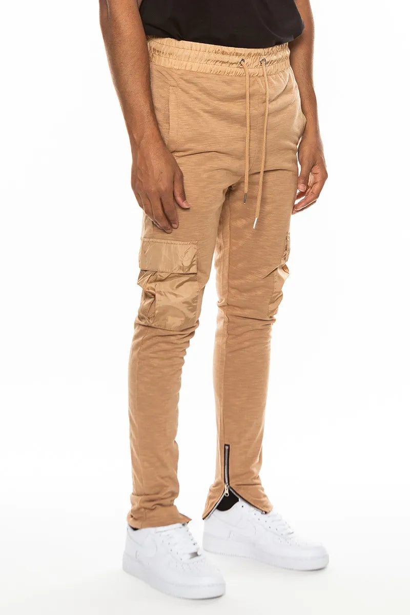 WEIV Men’s Full Size Heathered Cotton Blend Joggers Plus KHAKI / S