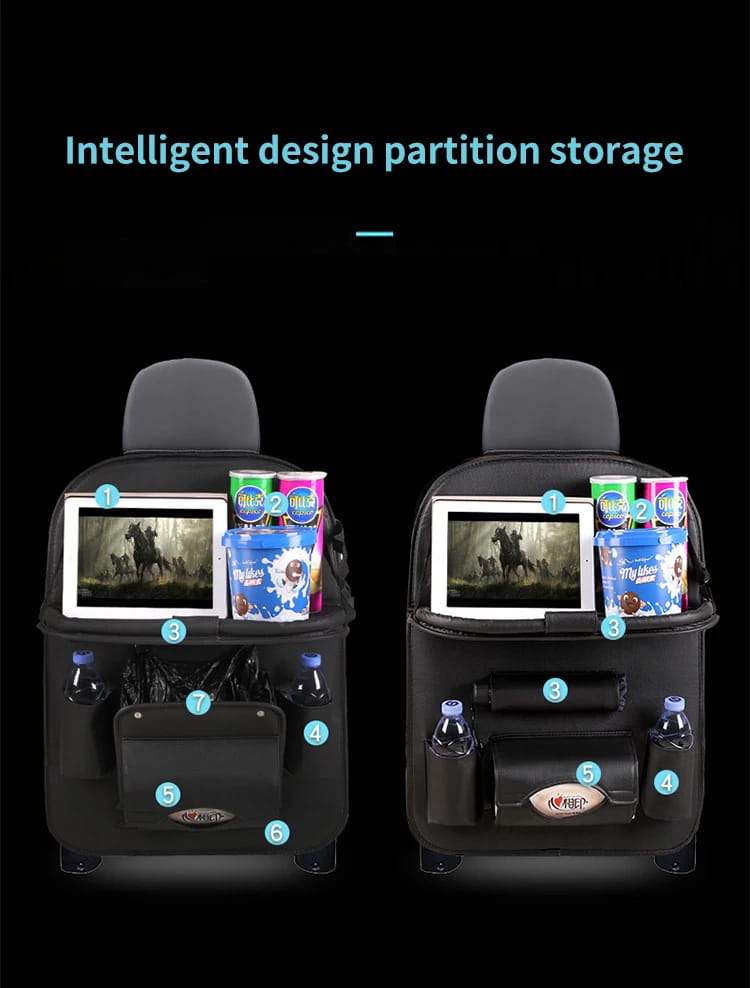 CAR SEATBACK ORGANIZER WITH FOLDABLE TABLE TRAY