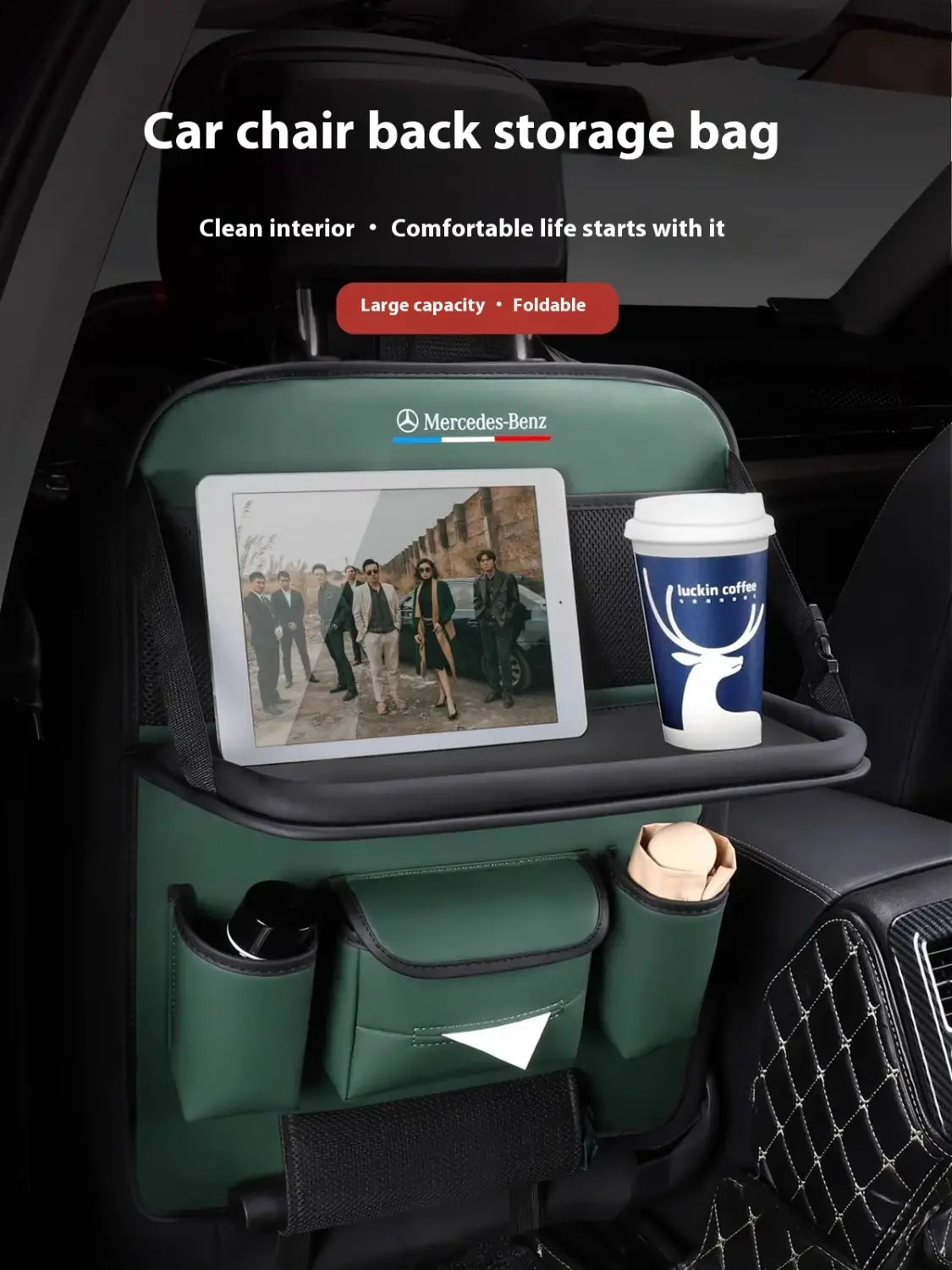 CAR SEATBACK ORGANIZER WITH FOLDABLE TABLE TRAY