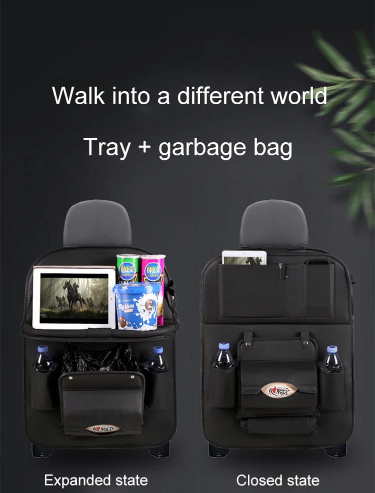 CAR SEATBACK ORGANIZER WITH FOLDABLE TABLE TRAY