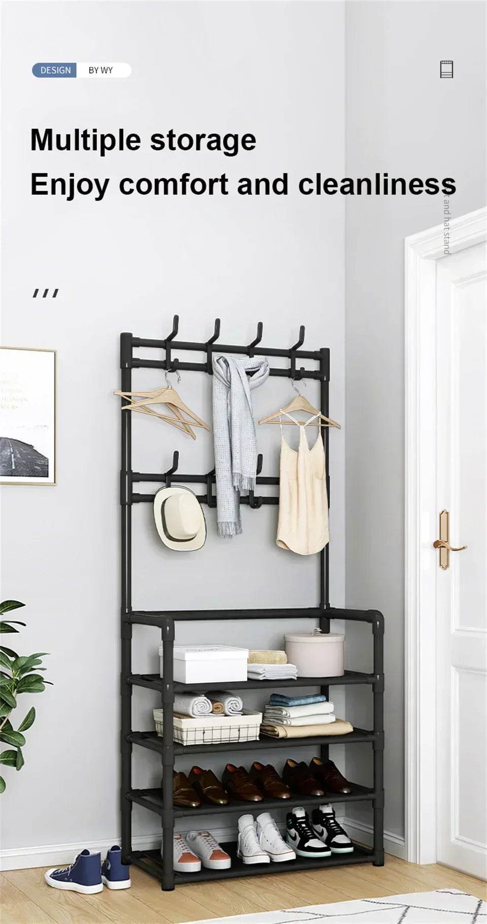 Multi Layer Shoe Rack Coat Storage & DIY Clothes Hanger