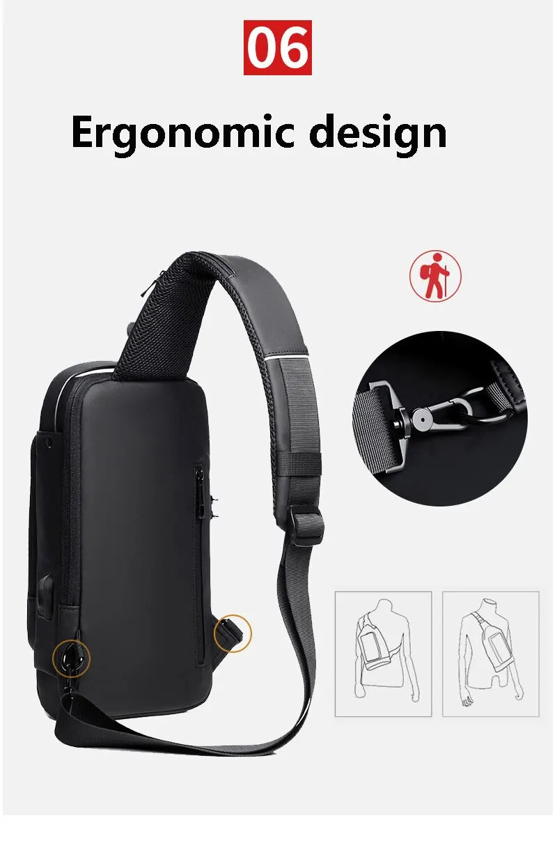 Multifunction Anti Theft USB Messenger Cross Body Travel Sling Chest Bags
