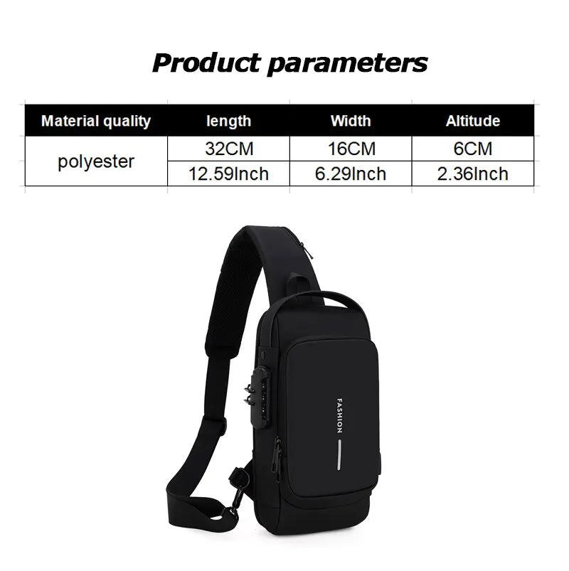 Multifunction Anti Theft USB Messenger Cross Body Travel Sling Chest Bags