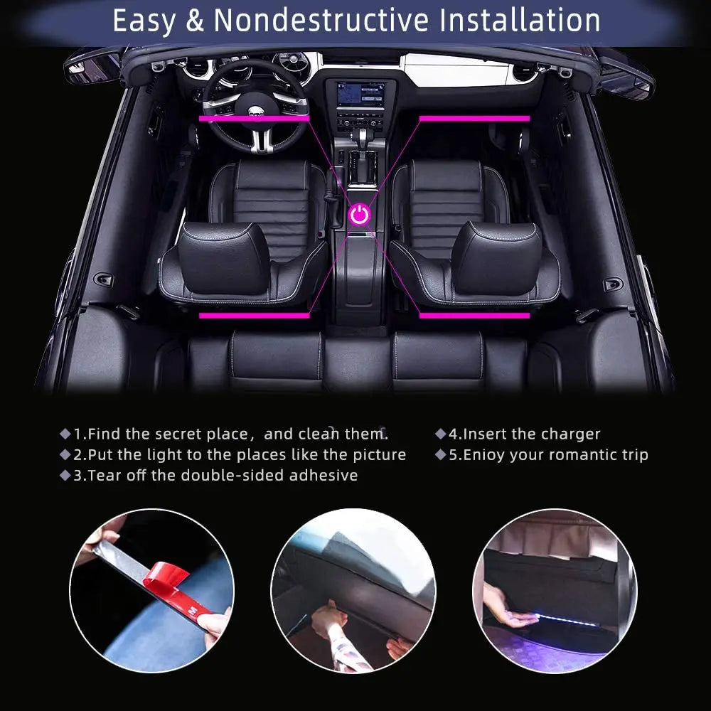 Neon LED Car Interior Light with Music Control Function