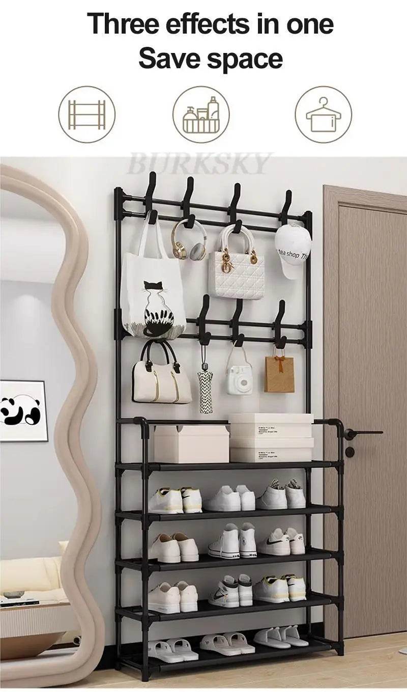 Multi Layer Shoe Rack Coat Storage & DIY Clothes Hanger