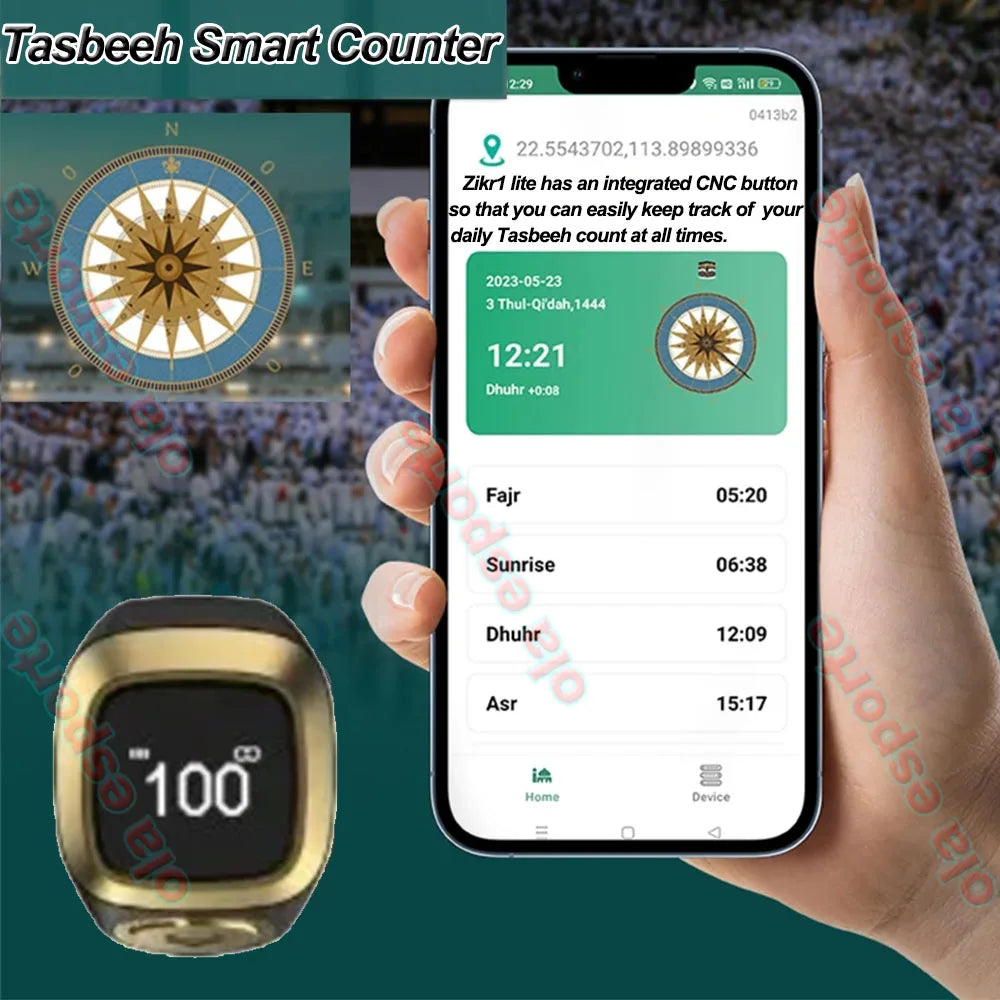 Equantu Qibla Ring Tasbih Counter Prayer Reminder