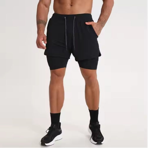 Gym Clothing Men Quick Dry 2 In 1 Shorts Polyester Spandex Breathable Liner Running Fitness