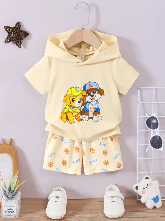 Children's Dog Short Sleeve Hoodie and Shorts Set
