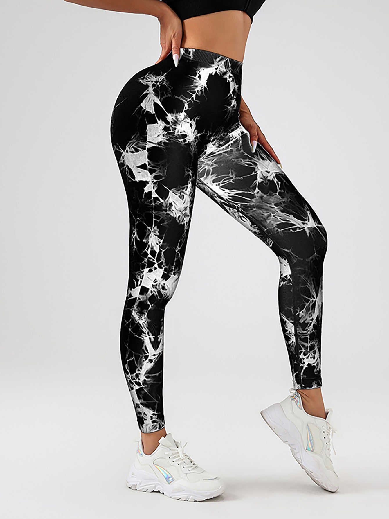2 Pack Tie Dye High Waist V Back Yoga Leggings Peach Hip Enhancing Athleisure Tights Sport Style Fitness Pants