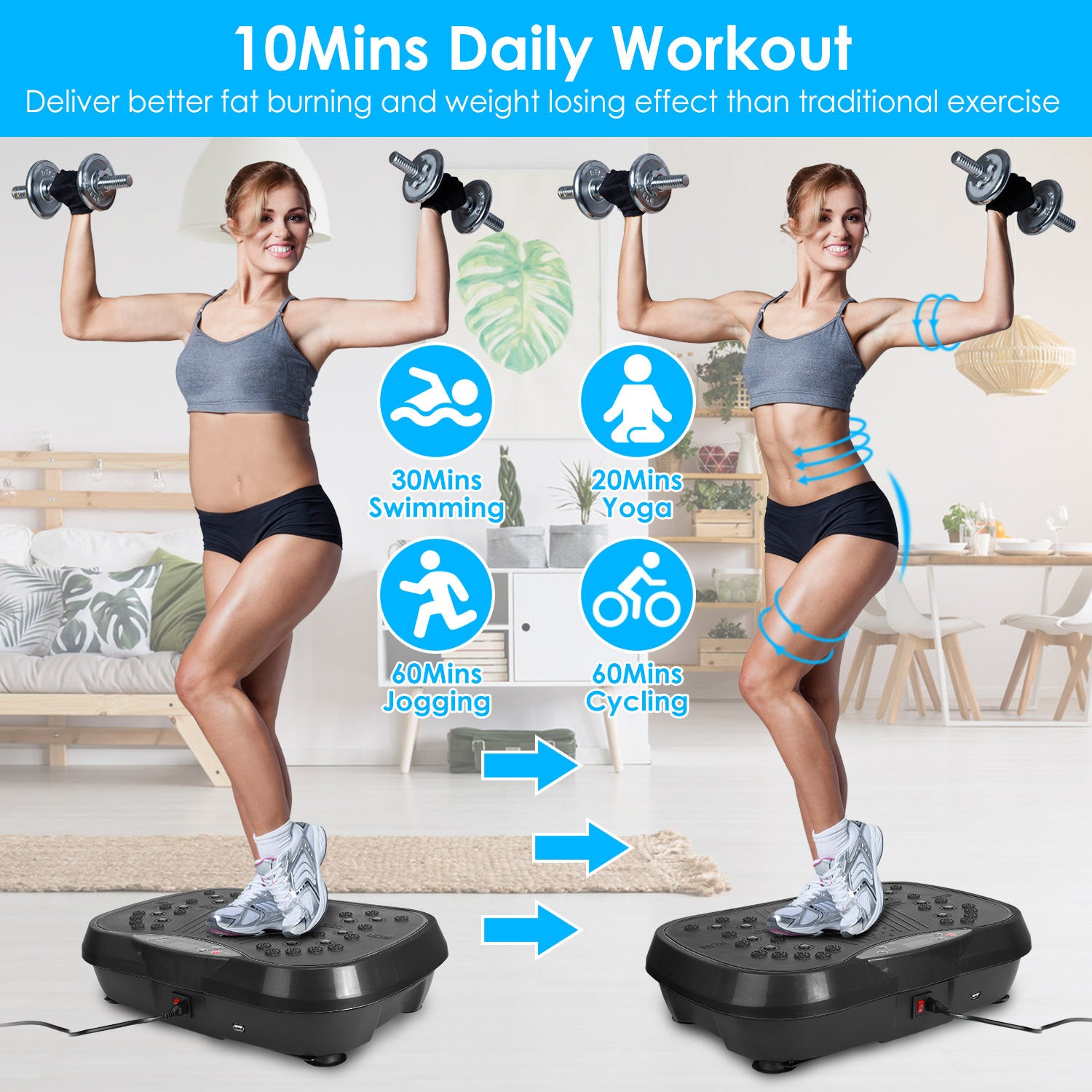Vibration Exercise Machine Vibrating Plate Platform Whole Body Fitness Workout Equipment With 120 Speeds 1 20Mins Timer
