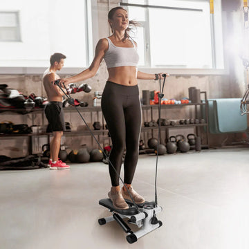 Exercise Stepper For Women Mini Fitness With 2 Resistance Bands LCD Monitor Max 330.7LBS Load Stair Quiet Grey