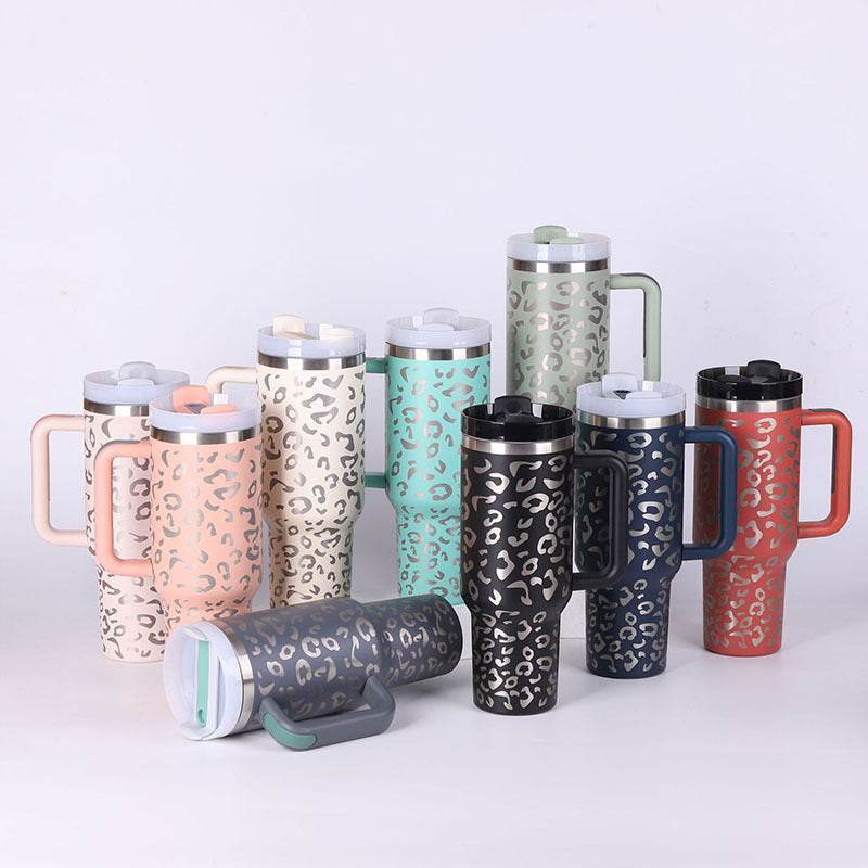 40 Oz Tumbler With Handle Straw Insulated Stainless Steel Spill Proof Vacuum Coffee Cup Lid Tapered Mug Gifts