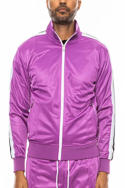 WEIV Men’s Full Size Single Stripe Tape Zip Up Jacket Plus