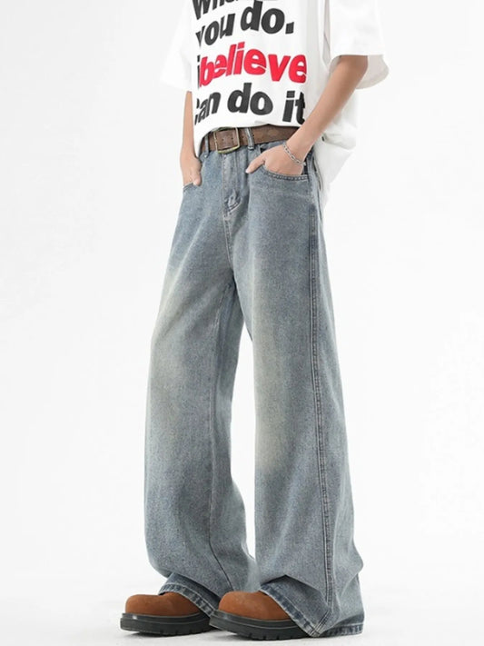 Men's Plus Size Washed Wide Leg Jeans