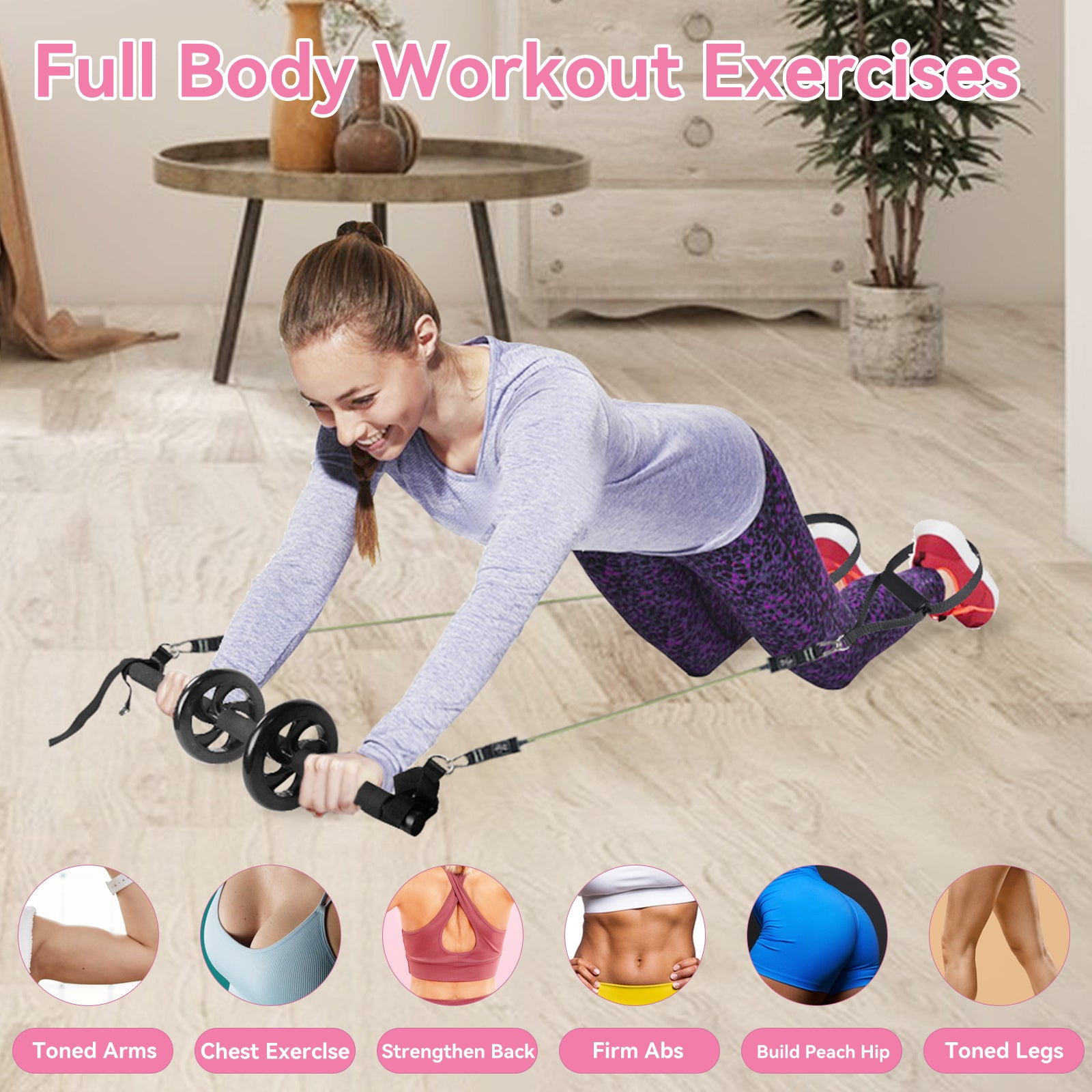 Professional Yoga & Pilates Bar Kit 18 Piece Full Body Workout Set With Adjustable 3 Section Ab Roller 6 Resistance