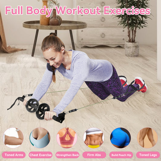 Professional Yoga & Pilates Bar Kit - 18-Piece Full-Body Workout Set With Adjustable 3-Section Bar, Ab Roller, 6 Resistance Bands, Ankle Straps & Door Anchor