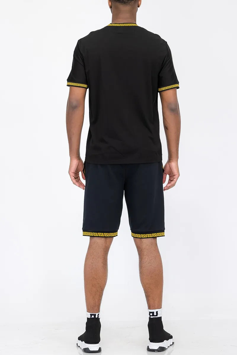 WEIV Men’s Full Size Lion Head Embroidery T shirt And Short Set Plus