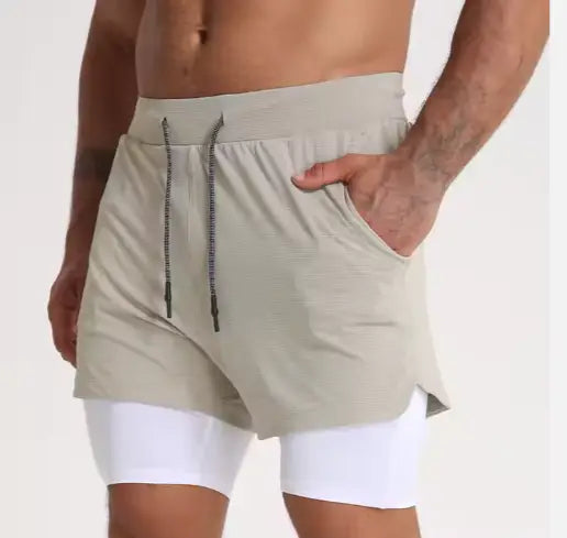 Gym Clothing Men Quick Dry 2 In 1 Shorts Polyester Spandex Breathable Liner Running Fitness