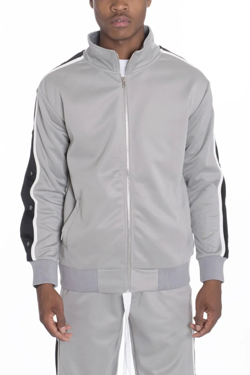 WEIV Men’s Zip Up Jacket with Side Snap Sleeve GREY / S