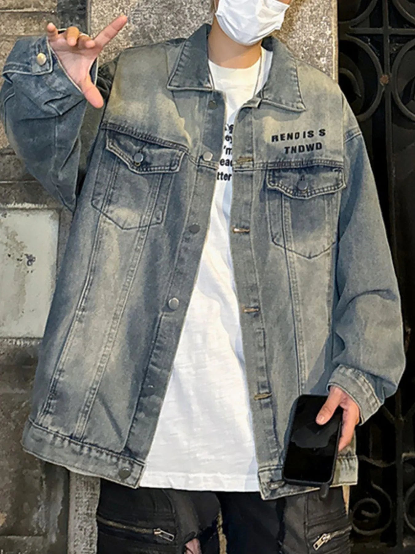 Men’s Plus Size Oversized Button Up Washed Denim Jacket