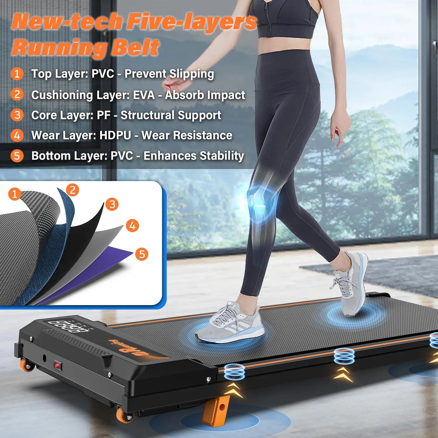 Treadmill With Remote Control Easy to move Wheels Display Screen Three level Incline Suitable For Indoor Exercise