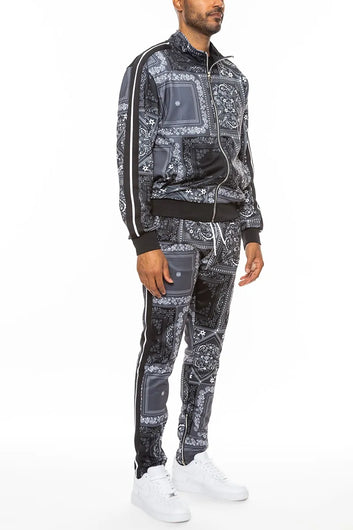 WEIV Men's Full Size Paisley Bandana Jacket and Pants Set Plus Size