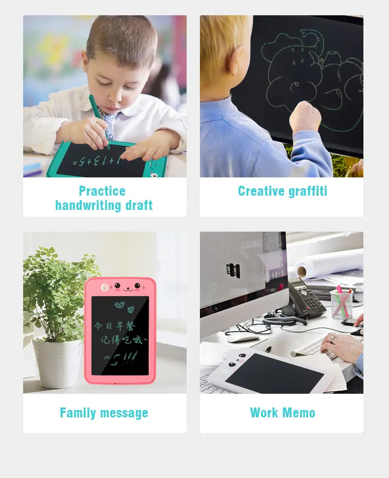 LCD Children’s Cartoon Color Drawing Board Eye Protection Handwriting Student Kindergarten Puzzle Graffiti Home Toy