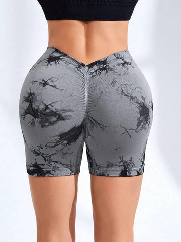 Women’s Tie Dye High Waist V Back Scrunch Yoga Shorts Seamless Sport Athletic With Stretch Fabric Fitness Workout
