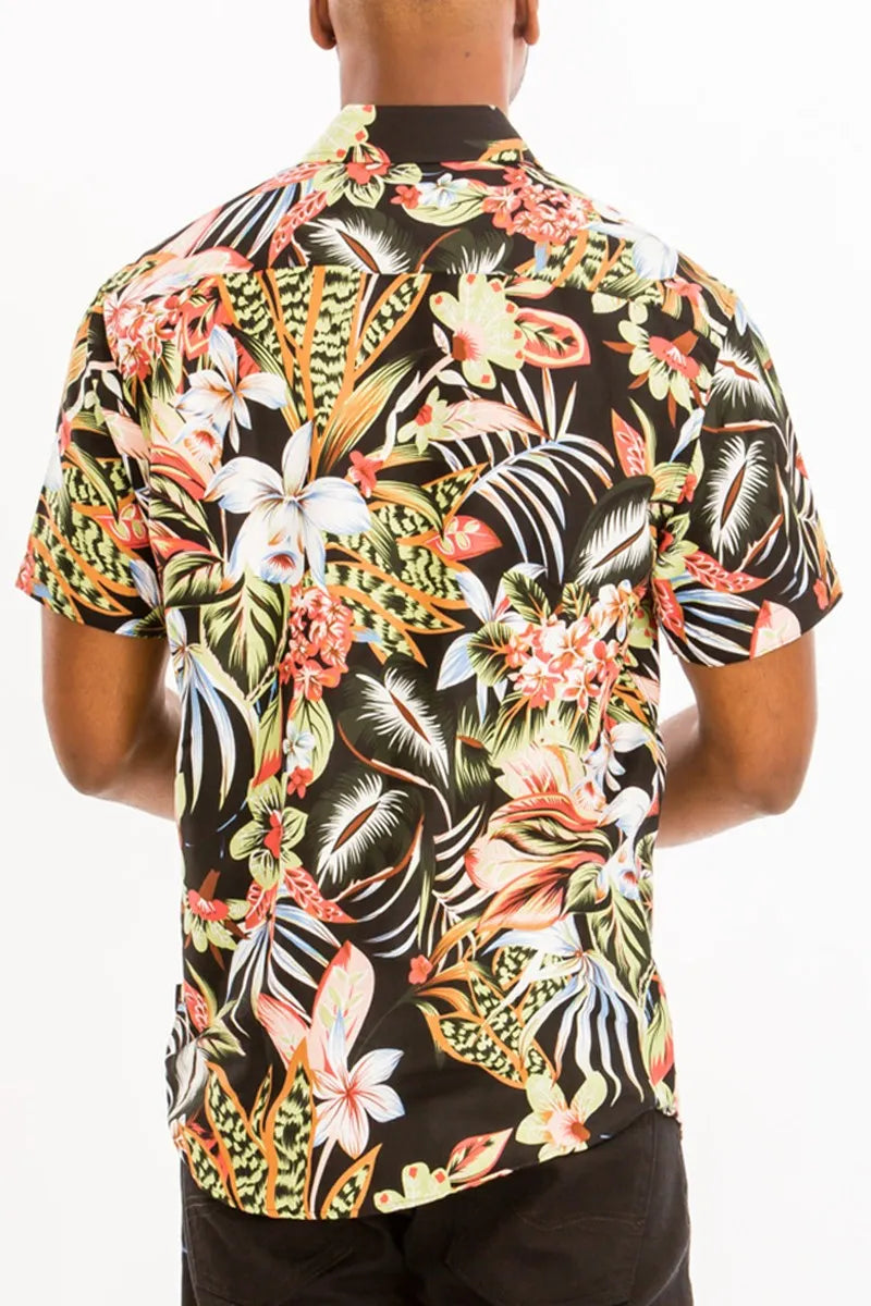WEIV Men’s Full Size Hawaiian Print Button Down Shirt Plus