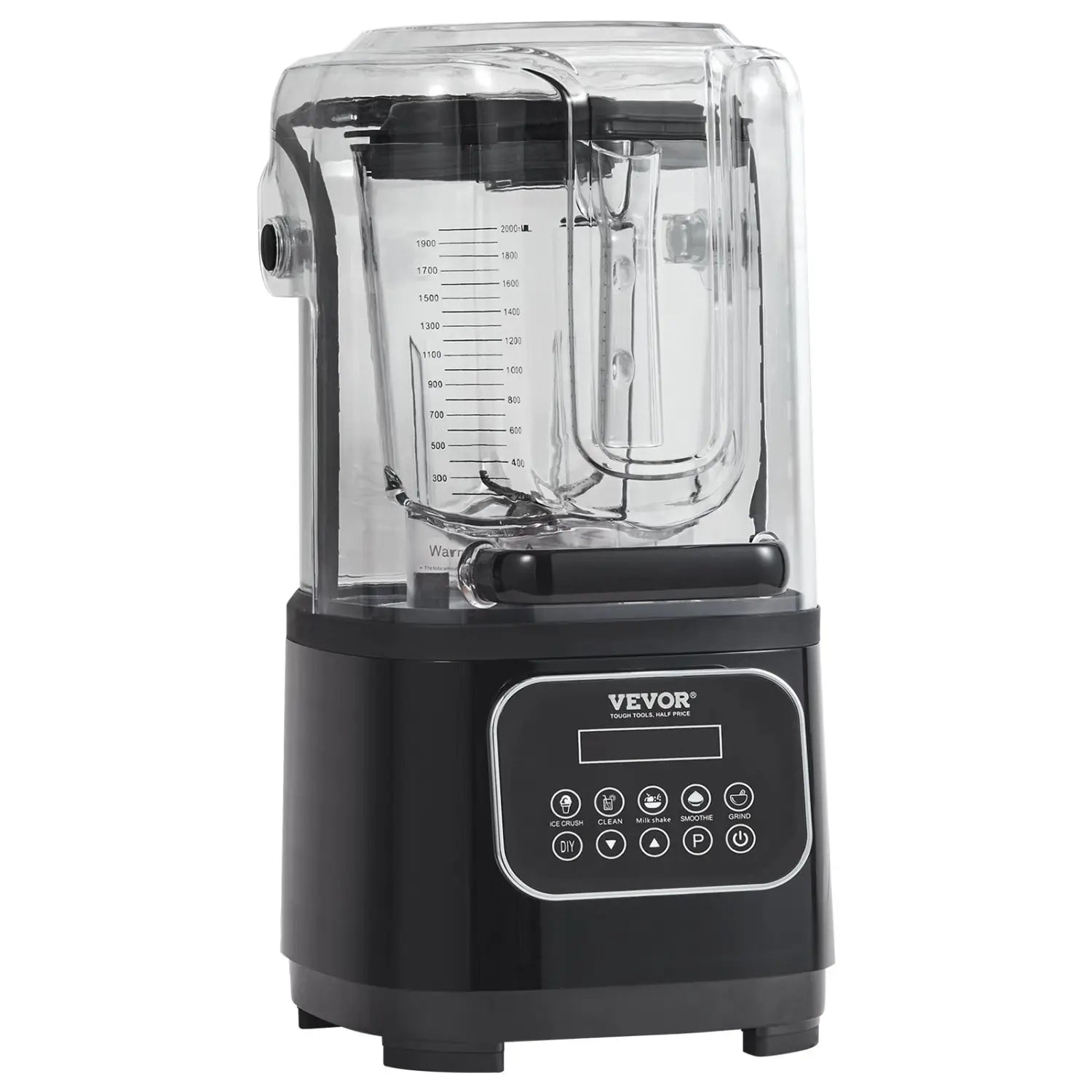 VEVOR Professional Blender With Shield Commercial Countertop Blenders 68 Oz Combo Stainless Steel 9 Speed & 5 Functions