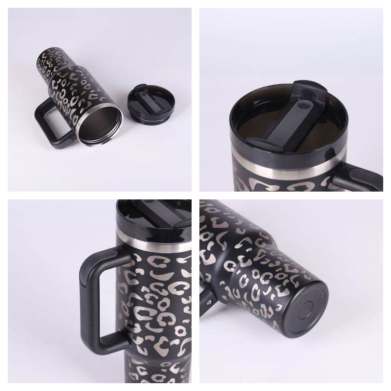 40 Oz Tumbler With Handle Straw Insulated Stainless Steel Spill Proof Vacuum Coffee Cup Lid Tapered Mug Gifts