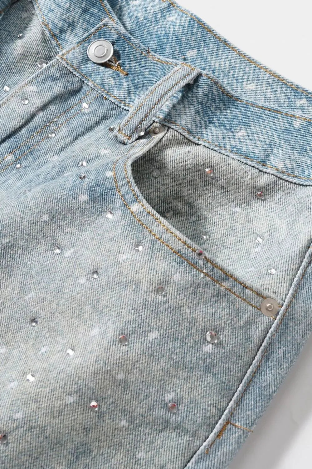 Men’s Washed Rhinestone Denim Bermuda Shorts
