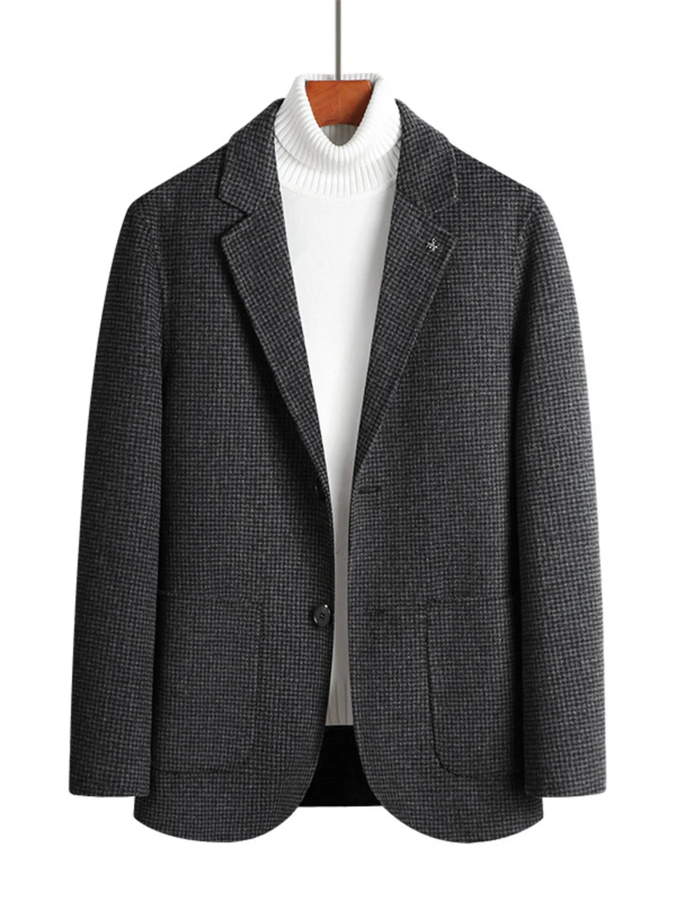Men’s Plus Size Lapel Collar Long Sleeve Blazer Gray Lattice / M