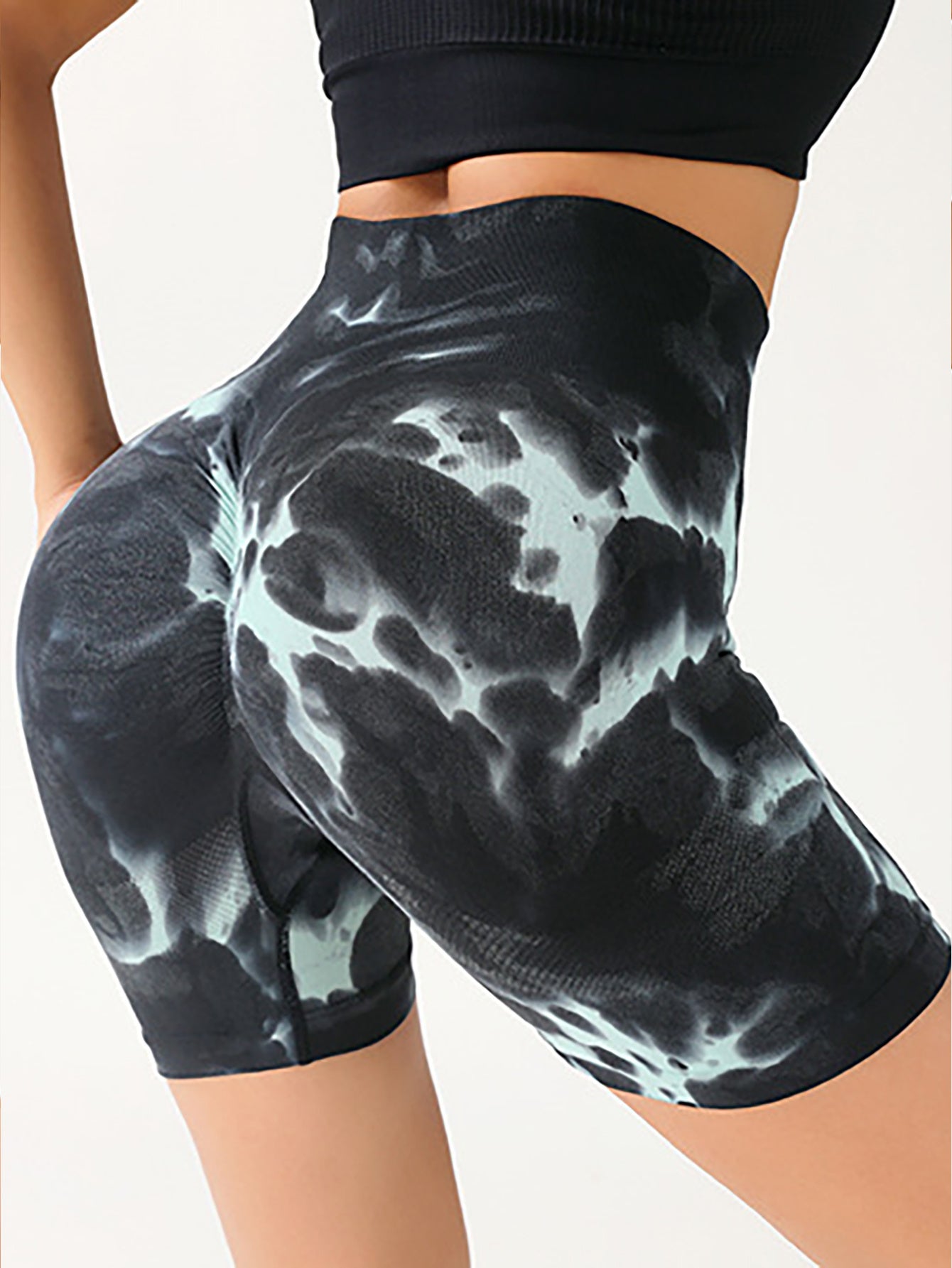 High Waist Tummy Control Yoga Shorts For Women Tie Dye Ruched Booty Lifting Workout Fitness Hip Sports Activewear Gym