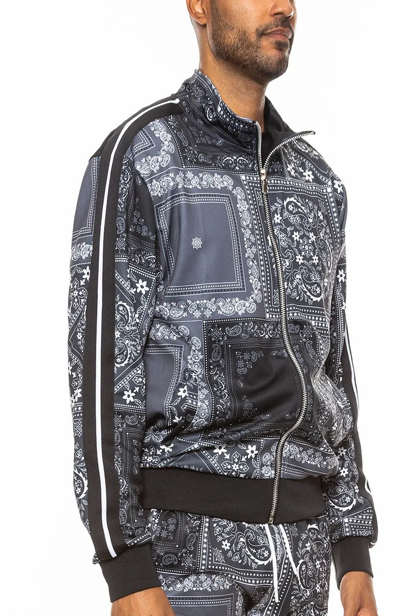 WEIV Men’s Full Size Paisley Bandana Jacket and Pants Set Plus