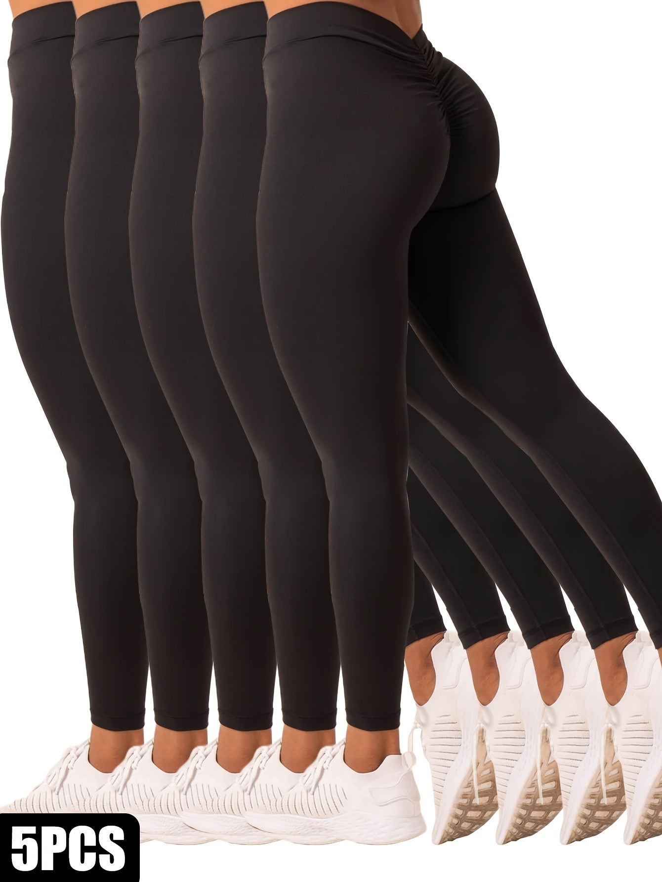 5 Pack Women’s Solid Color Hip raising High waisted V back Waist Seamed Yoga Fitness Tights Women Butt Lift Waisted
