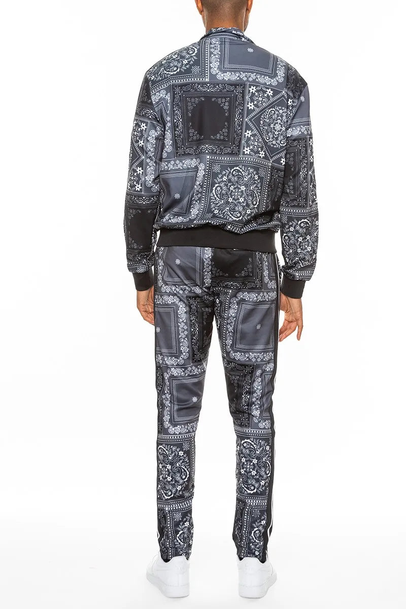 WEIV Men’s Full Size Paisley Bandana Jacket and Pants Set Plus