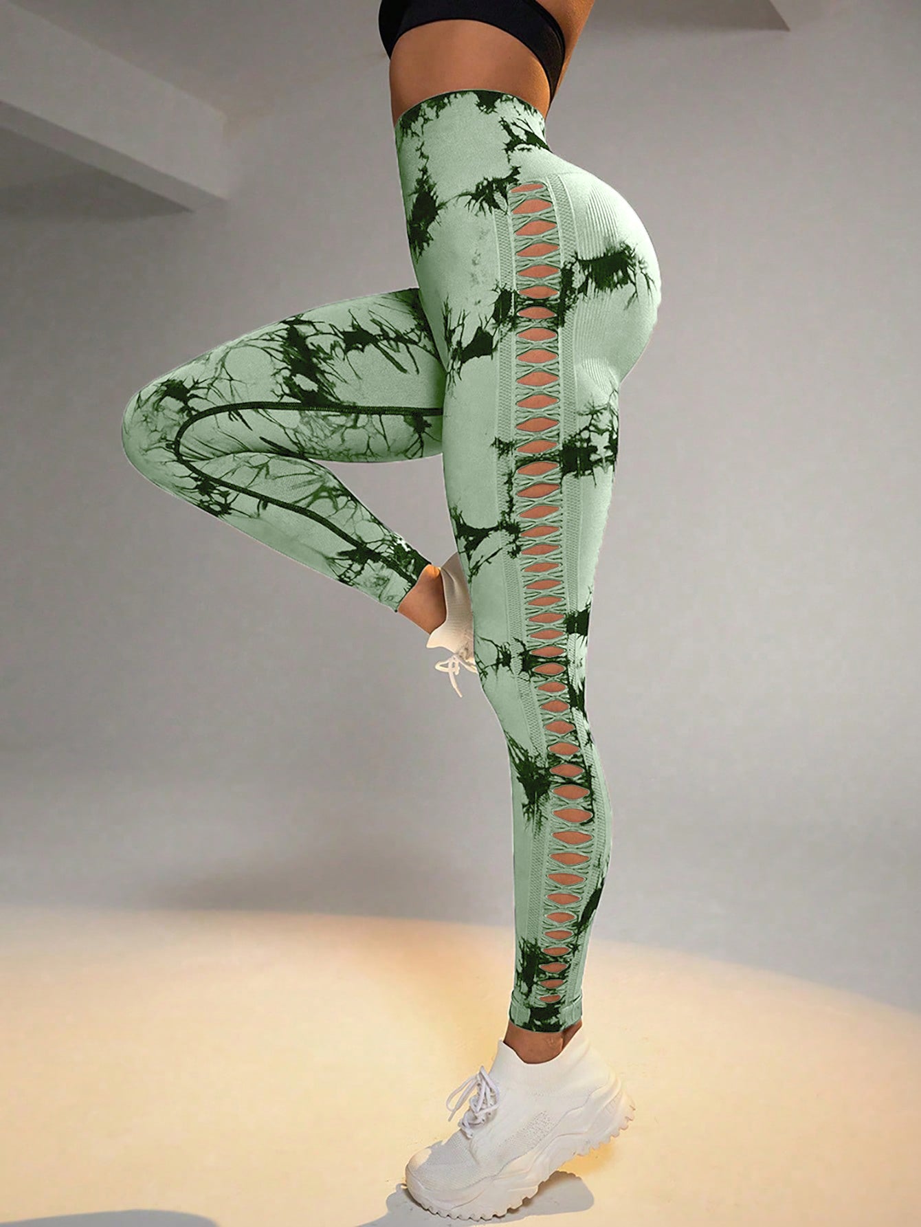 Cut Out Side Hollow Tie Dyed Yoga Pants High Waist And Hip Lifting Fitness With Seamless Sports Tights Workout Gym