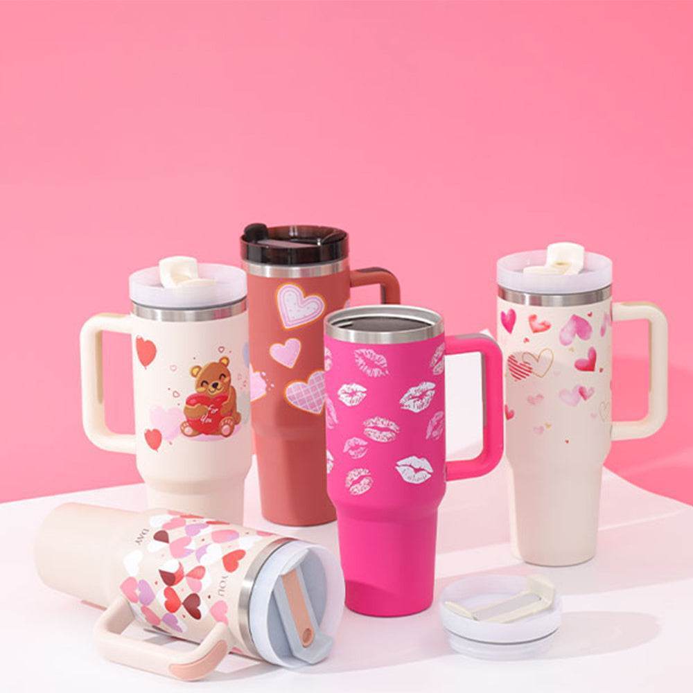 40 Oz Tumbler With Handle Straw Insulated Stainless Steel Spill Proof Vacuum Coffee Cup Lid Tapered Mug Gifts