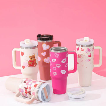 40 Oz Tumbler With Handle Straw Insulated Stainless Steel Spill Proof Vacuum Coffee Cup Lid Tapered Mug Gifts