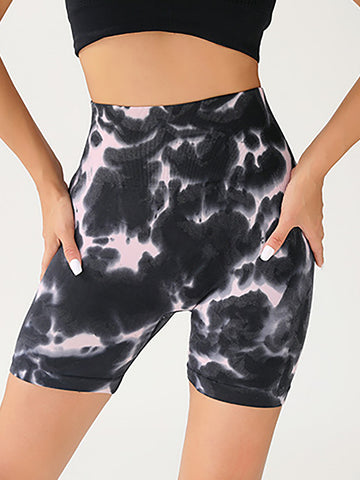 High Waist Tummy Control Yoga Shorts For Women Tie Dye Ruched Booty Lifting Workout Fitness Hip Sports Activewear Gym