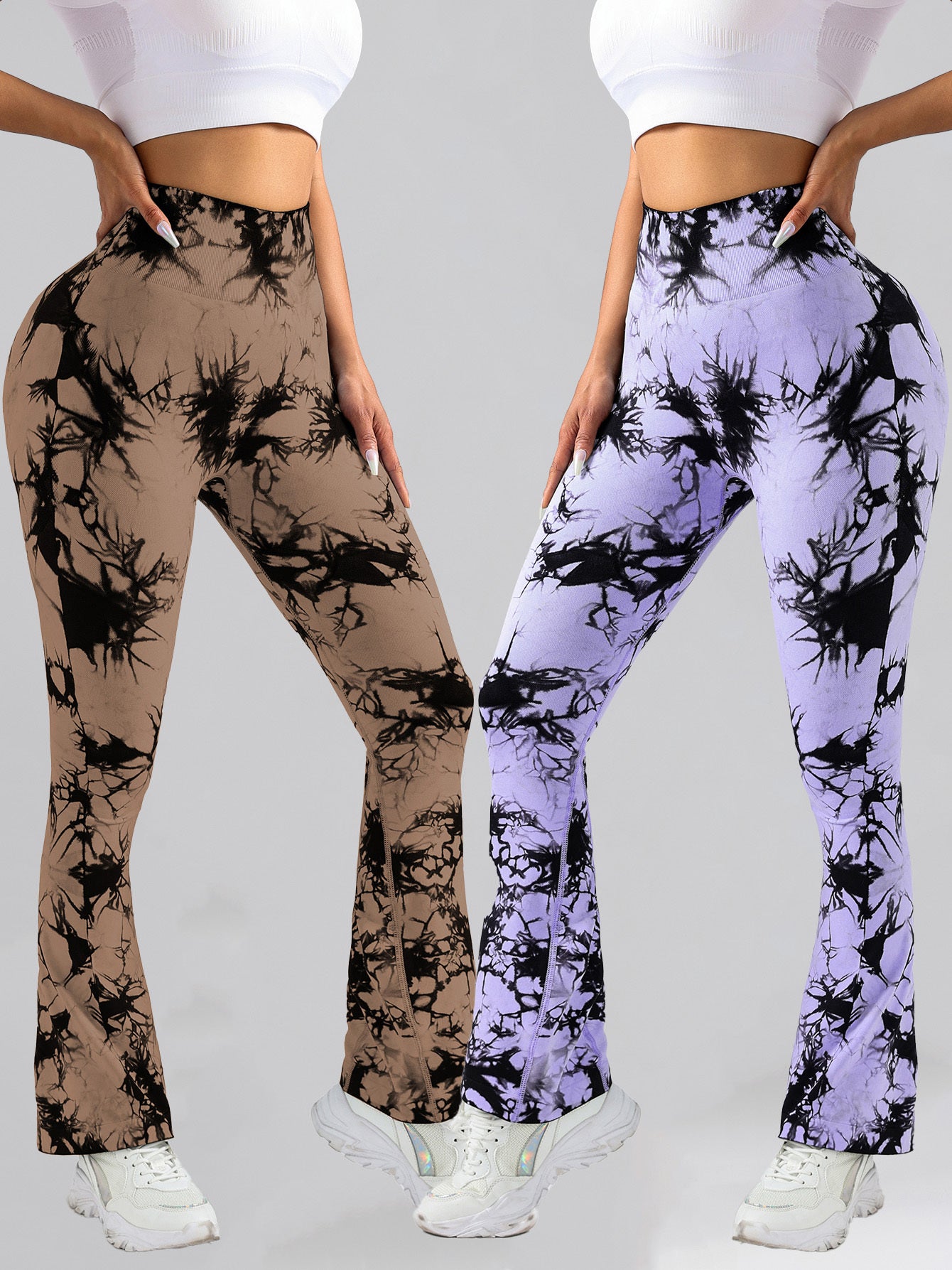 2 Pack Tie Dyed High Waisted Flared Butt lifting Fitness Sports Women’s Yoga Bell bottom Pants Workout Leggings