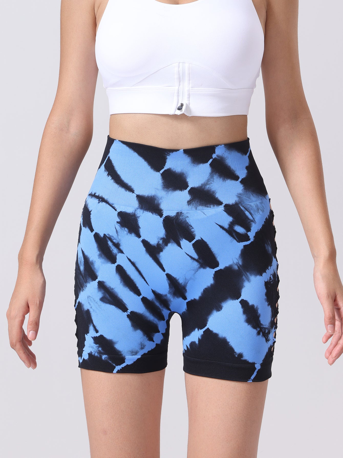 Women’s Tie dye Side Bow Hollow High Waist Hip Lifting Sports Fitness Yoga Shorts For Women Dye Workout Gym Scrunch