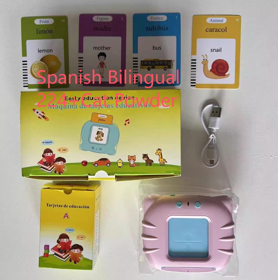 Children’s Enlightening Early Education Smart Pure English Card Spanish Bilingual pink / 1PC