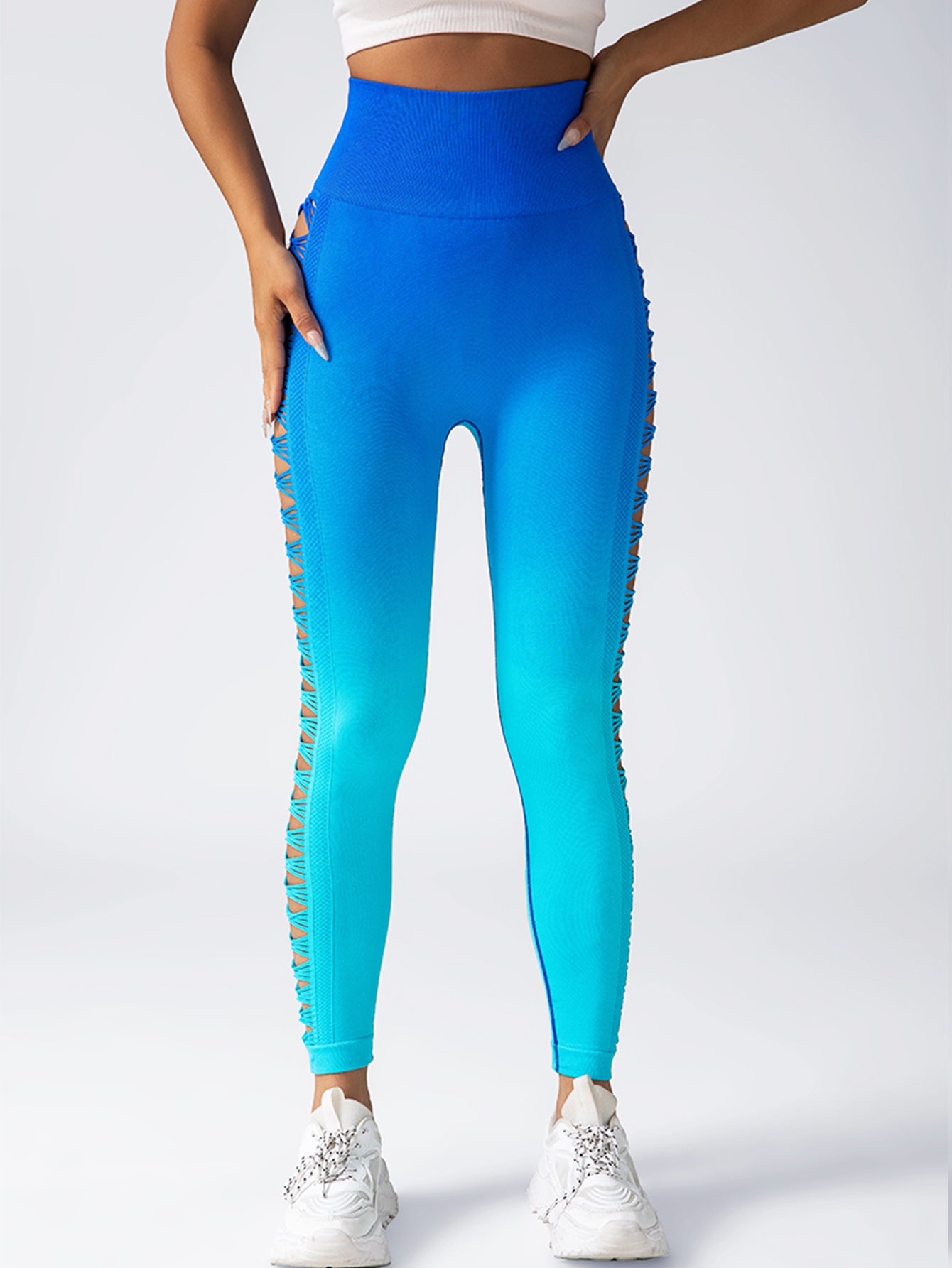 Women’s High Waisted Gradient Yoga Pants Cutout Leggings Booty Lifting Athletic Long Tights For Fitness Workout
